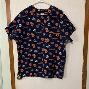 Scrub Dudz Auburn Tigers Themed Navy Scrub Top Size Medium